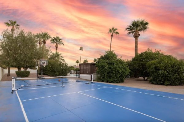 sunset view of tennis court