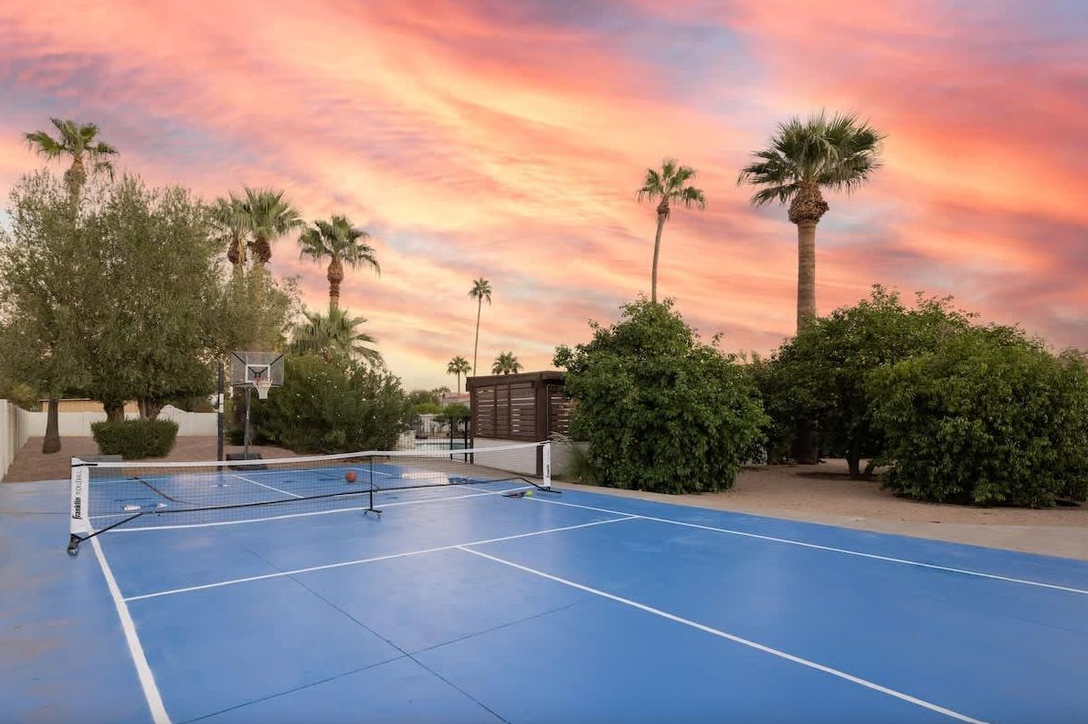 sunset view of tennis court